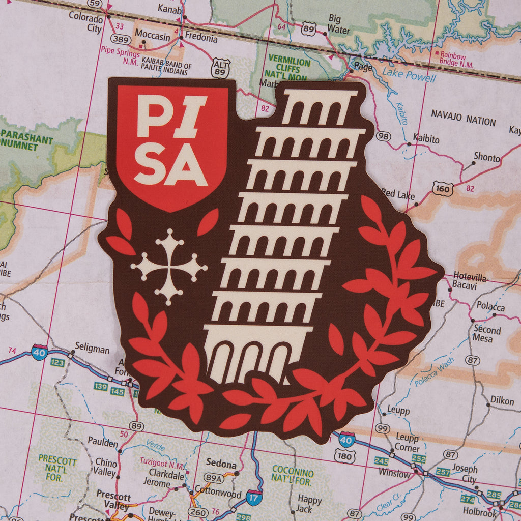 Pisa sticker on a map background