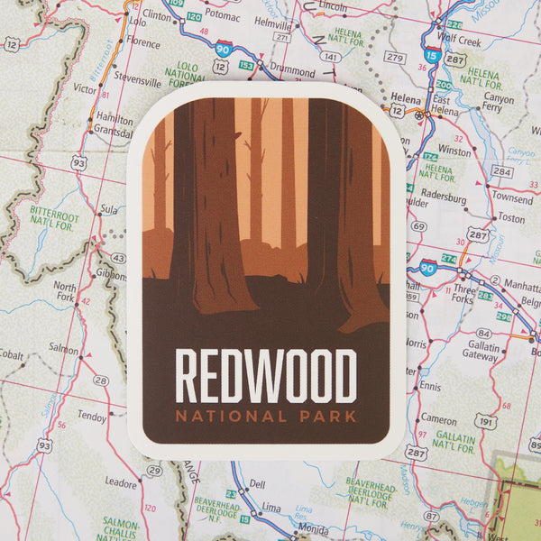 Redwood National Park Sticker on a map background