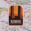 Redwood patch on a map background