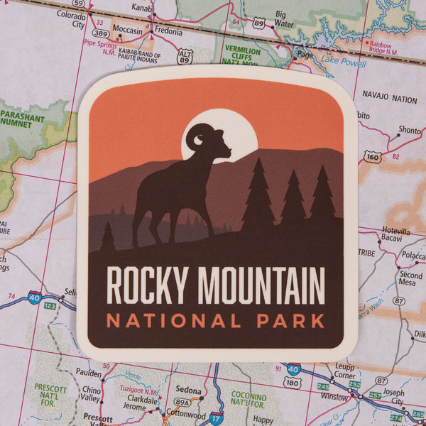 Rocky Mountain sticker on a map background