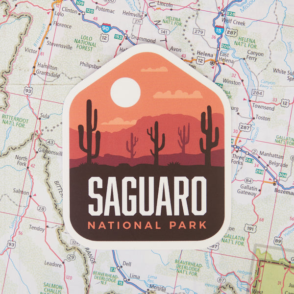 Saguaro sticker on a map background