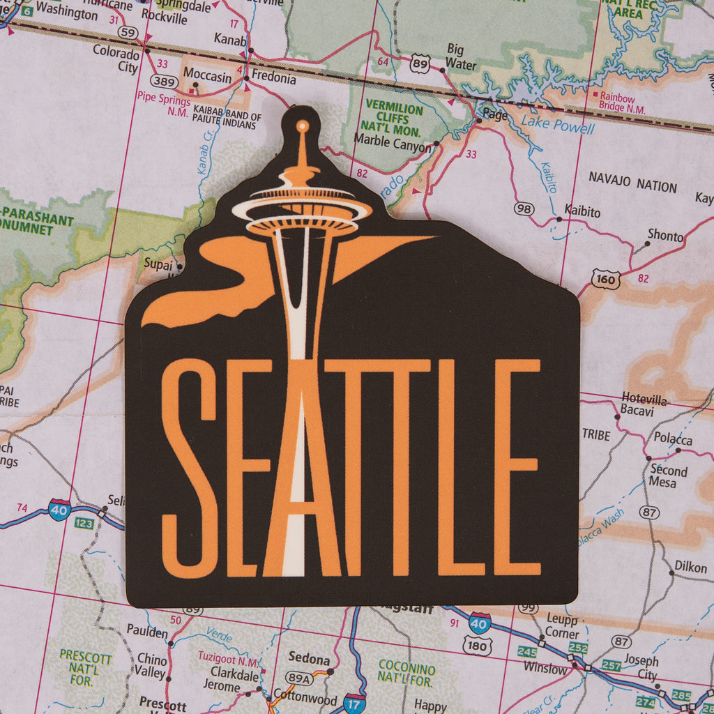 Seattle sticker on a map background