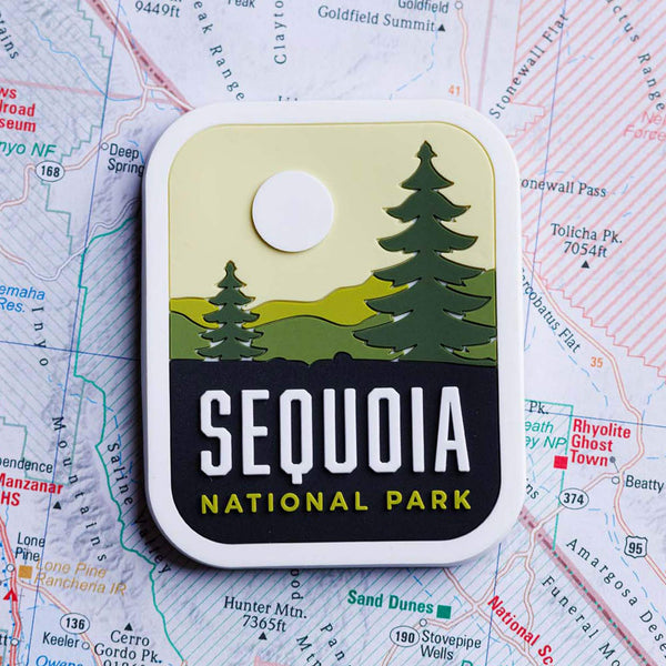 Sequoia fridge magnet on a map background