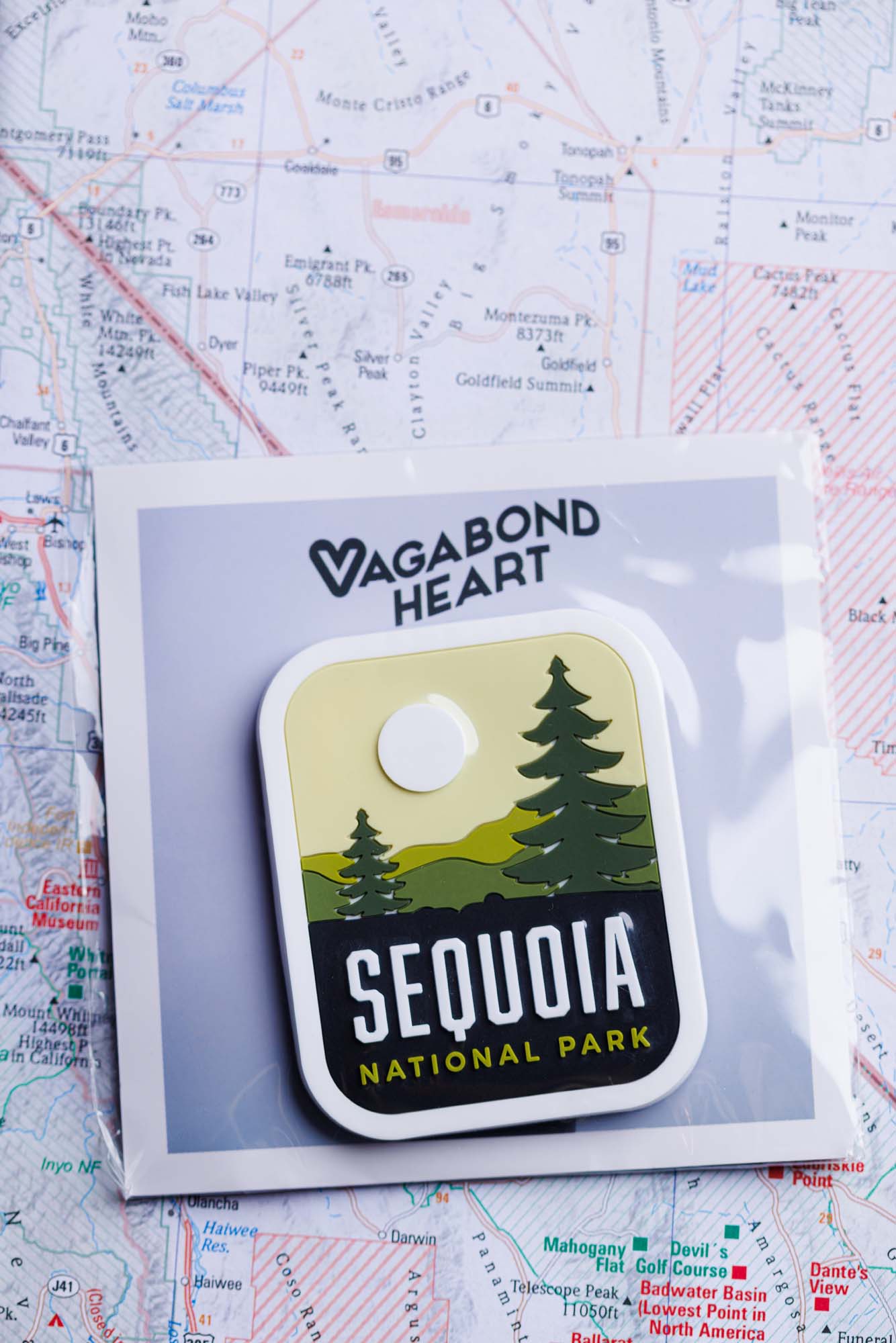 Sequoia fridge magnet on a map 
