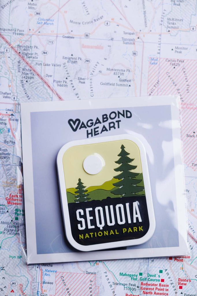 Sequoia fridge magnet on a map 