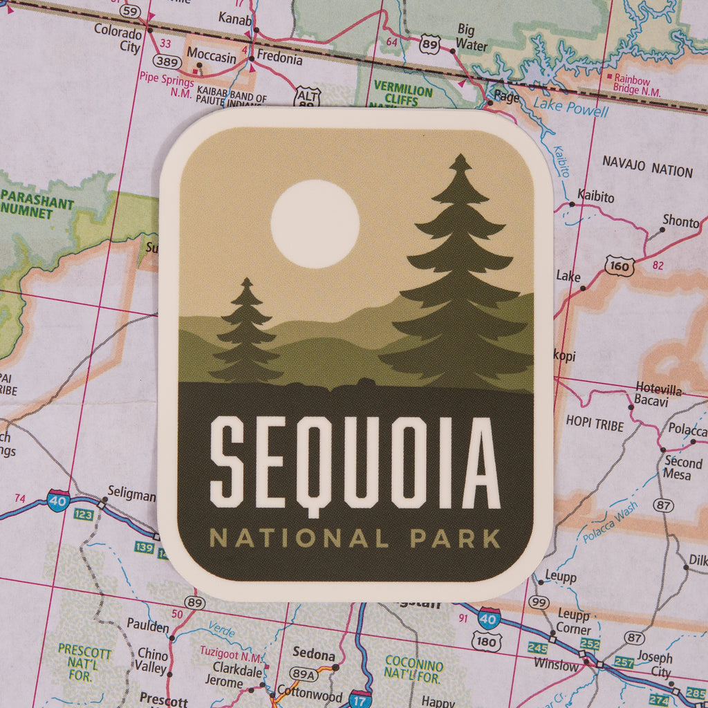 Sequoia sticker on a map background