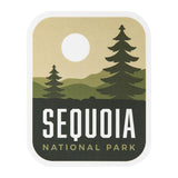 Sequoia National Park sticker featuring green trees and mountains with a circular cutout at the top.