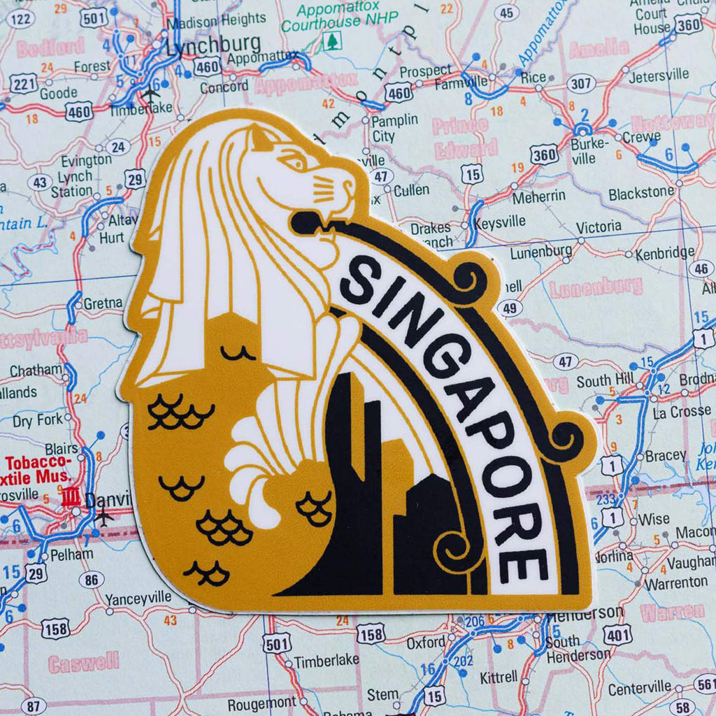 Singapore sticker on a map background
