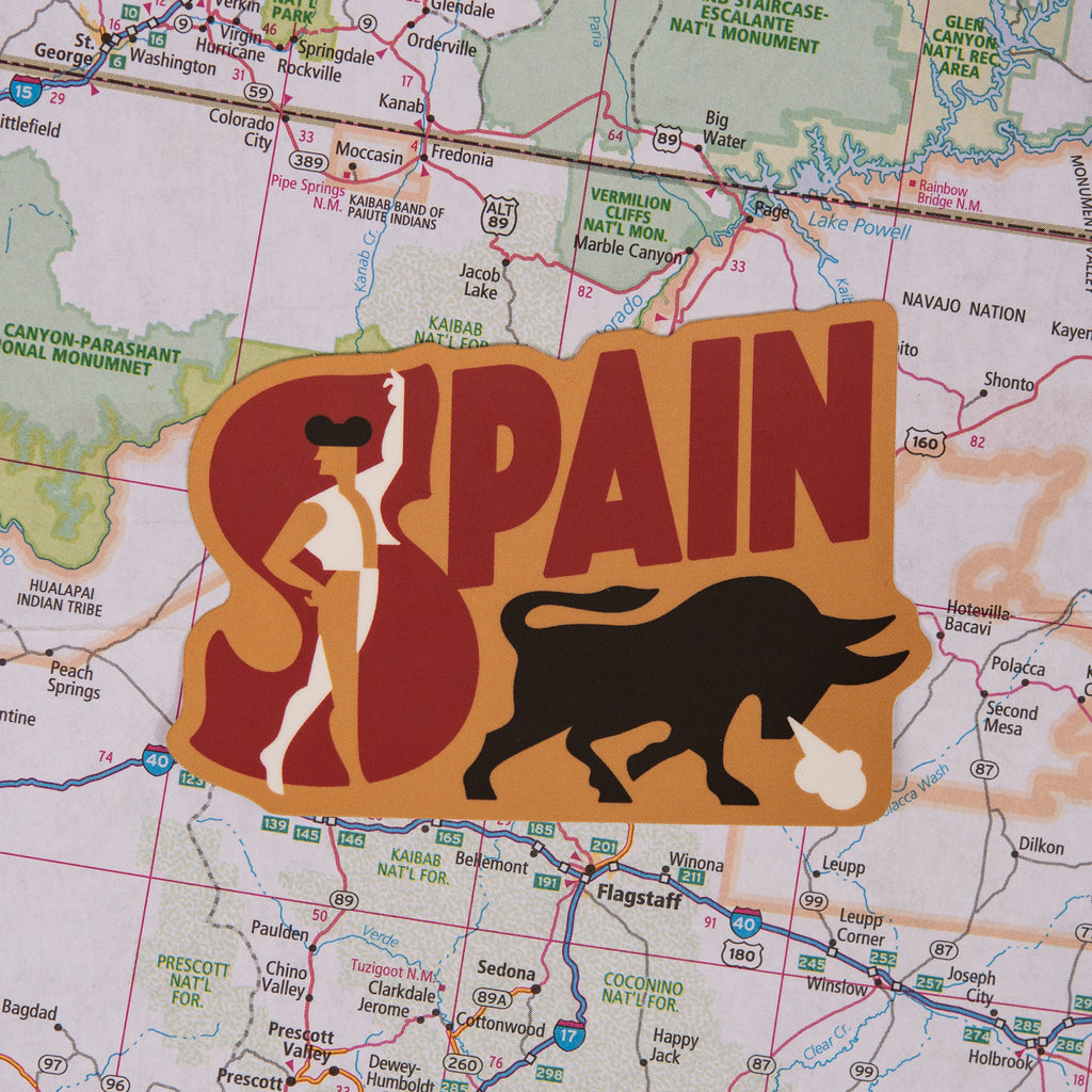 Spain Sticker on a map background