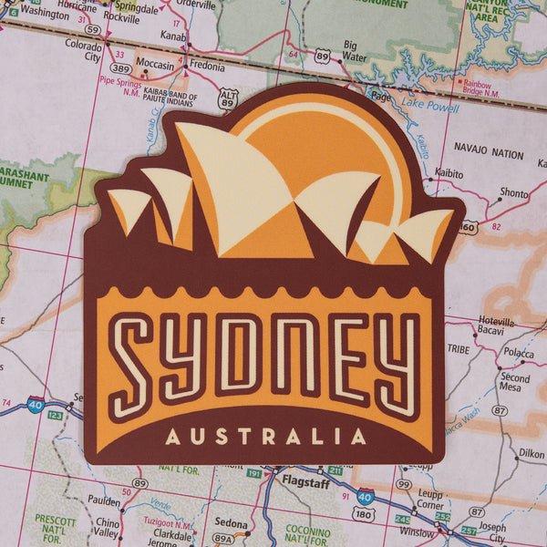 Sydney sticker on a map background