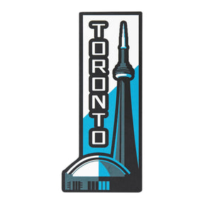 Toronto sticker featuring the CN Tower in blue and black with bold lettering.