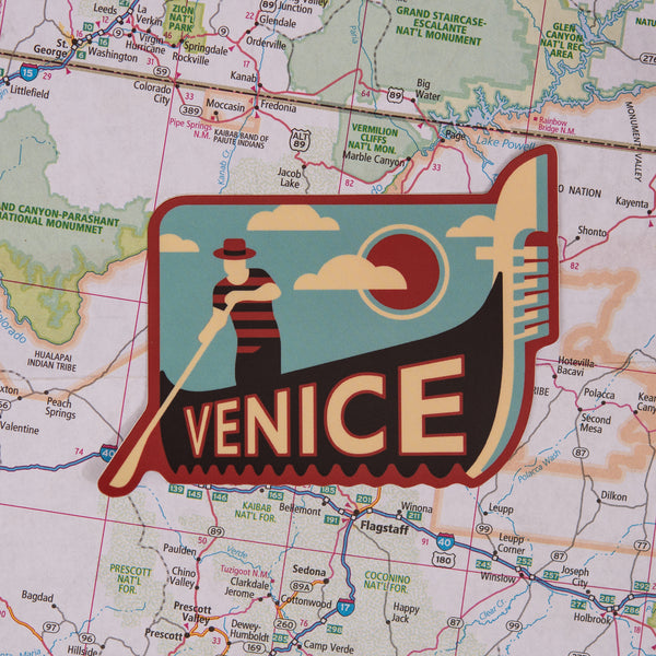 Venice sticker on a map background