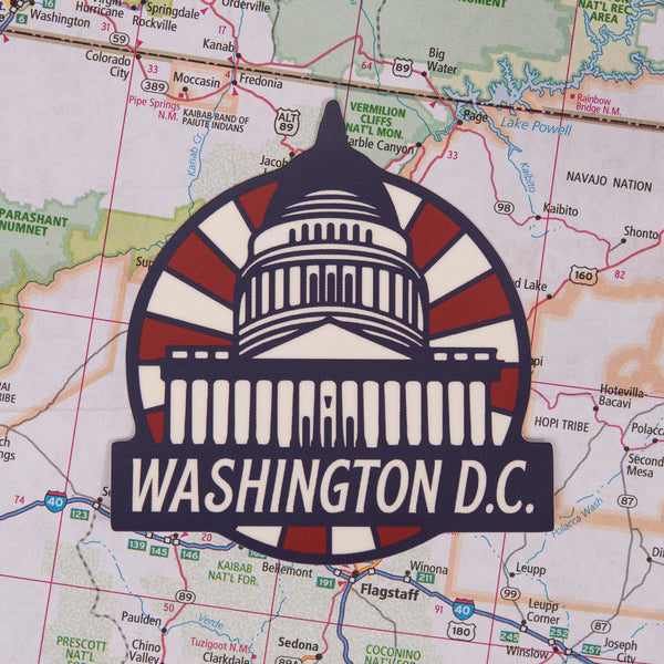 Washington DC Sticker on a map background