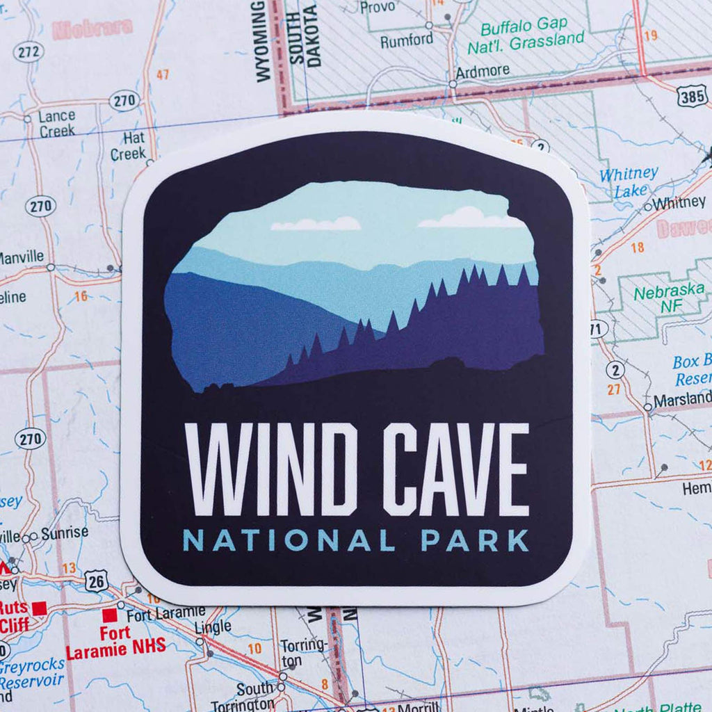 Wind Cave sticker on a map background