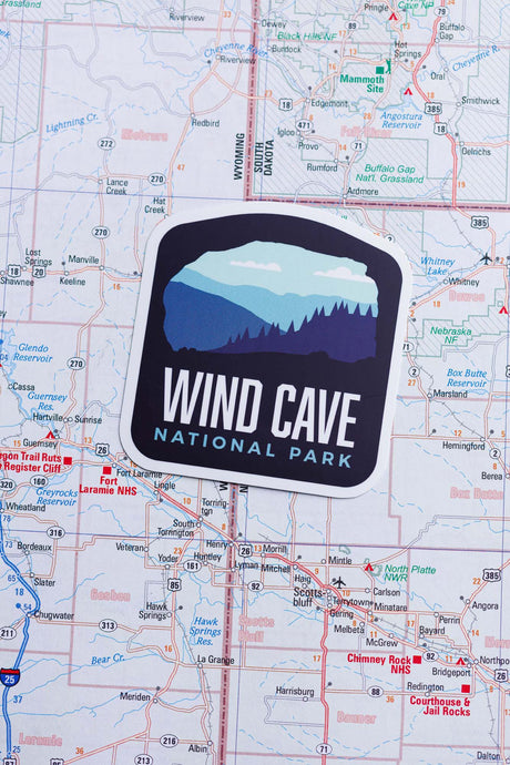 Wind Cave sticker on a map 