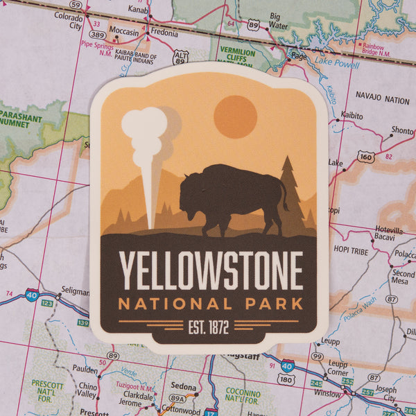 Yellowstone sticker on a map background