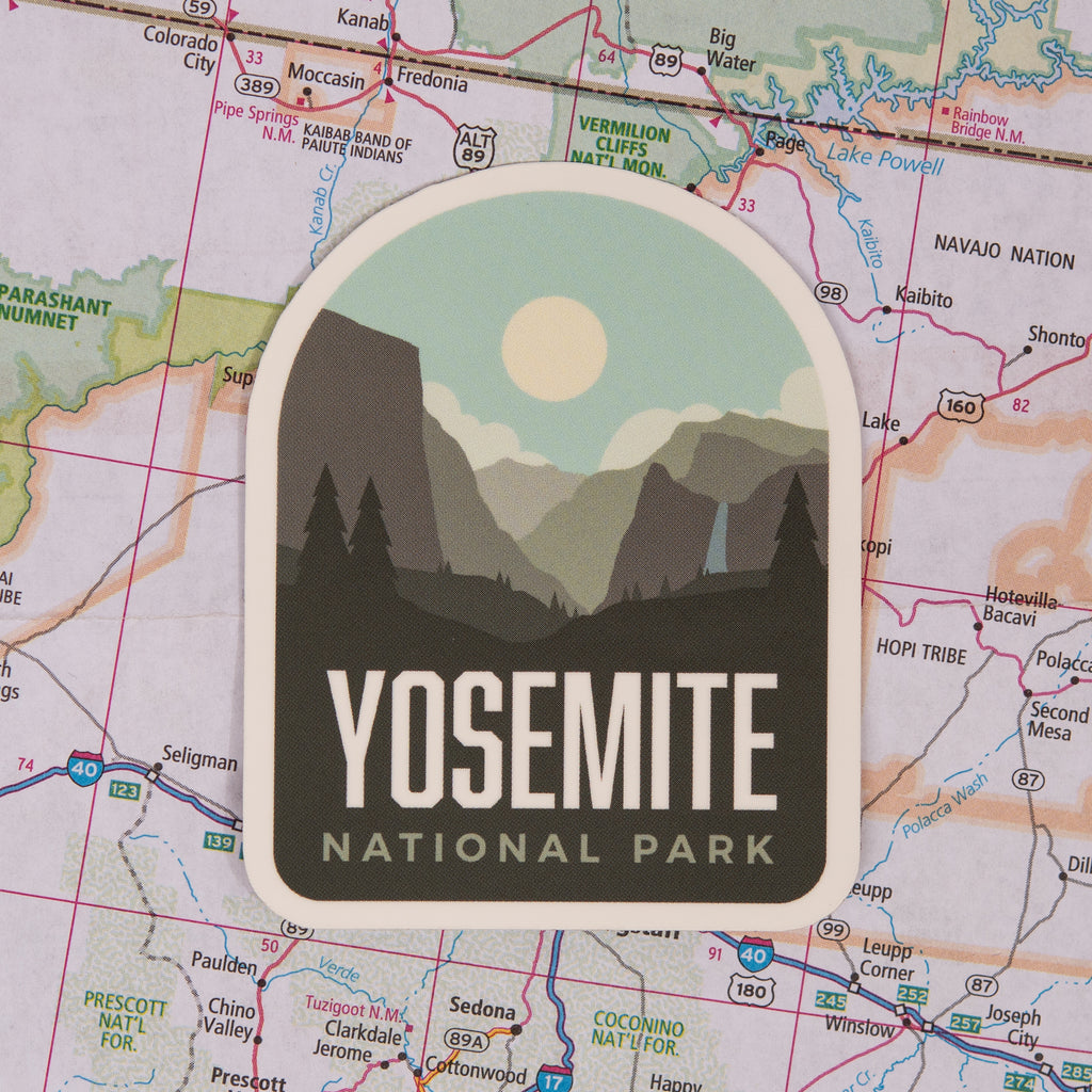 Yosemite sticker on a map background