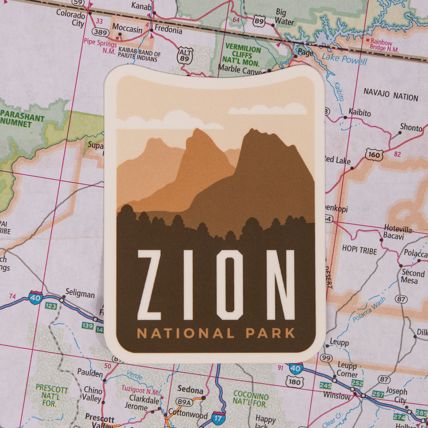 Zion sticker on a map background