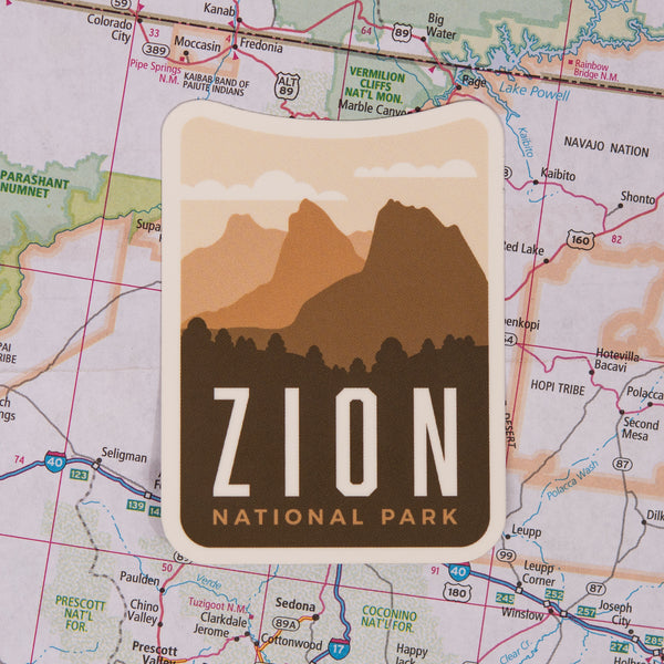 Zion sticker on a map background