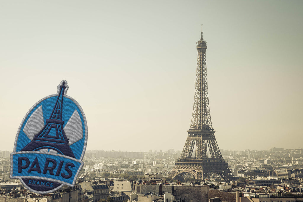 Paris sticker with Eiffel tower background